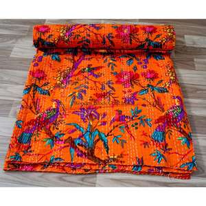 Colcha Kantha india hecha a mano, vintage, reversible, bordada, tamaño doble, 100% algodón orgánico, para el hogar, apta para todas las estaciones. - Product Image 3