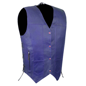 Custom Men's Genuine Leather Vests V-Neck Sleeveless Casual Moto <b>Biker</b> <b>Waistcoat</b> With Button Closure And Adjustable Side Lacing - Product Image 4