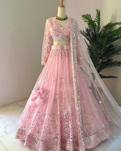 Elegant Sage Green Modal Formal <b>Lehenga</b> Choli Embroidery Net Dupatta Wedding Occasion <b>Women</b> Traditional Indian/Pakistani Wear - Product Image 5