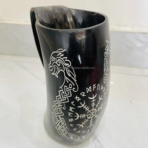 Taza de cuerno de búfalo auténtica pulida a mano con diseño de dragón, tallada a mano, decoración auténtica para el hogar, decoración de mesa, ¡gran oferta! - Product Image 1