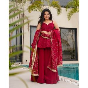 ชุดปาร์ตี้สีเบจจากนักออกแบบ RTC พื้นล่างและ dupatta ขนาด XL - Product Image 1