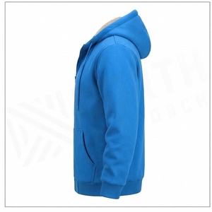 Sweat-shirt à capuche zippé en polaire bleu pour homme, coupe décontractée, couleur unie, idéal pour l'automne - Product Image 3