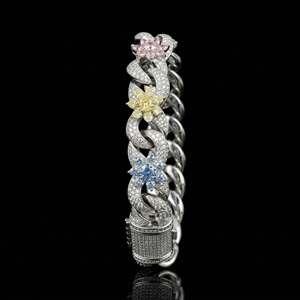 Pulsera de Lujo con Eslabones Cubanos y Diamantes CZ Florales para Hombre, Joyería Hip Hop, Chapado en Oro y Plata Personalizado, OEM ODM - Product Image 2
