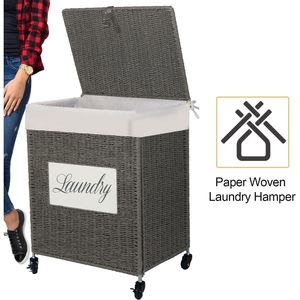 Cesto Portabiancheria con Coperchio e Fodera in Carta Intrecciata, Cesto Portaoggetti per Bagno e Camera da Letto - Product Image 2