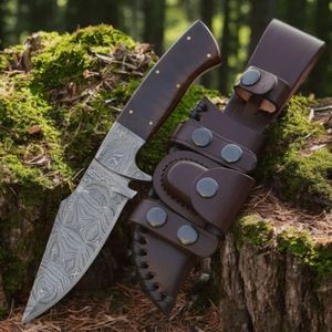 Cuchillos de Caza y Camping Premium con Hoja Fija Decorativa, Empuñadura de Madera y Funda de Cuero Marrón para Senderismo, Caza y Campo - Product Image 1