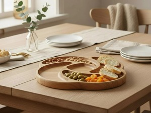 Plateau en bois élégant de style floral, idéal pour servir plusieurs aliments, salades, épices et en-cas - Product Image 4