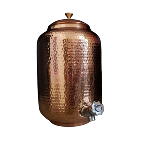 Copper Water <b>Dispenser</b> with Floral Design and Tap for Kitchen Use Round Vintage Style Vacuum Flask with Lid - Product Image 4