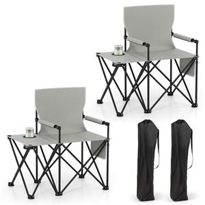 Oversized <b>Foldable</b> <b>Camping</b> Chair with Side <b>Table</b> and Cup Holder 330 LBS Capacity Gray for Outdoor Use - Product Image 2