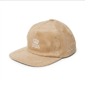 Gorras de Béisbol Unisex de Pana con Logotipo Bordado Personalizado, Visera Plana, Cierre de Correa de Cuero, 5 Paneles, para Uso Diario - Product Image 1