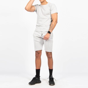 Ensemble T-shirt et short pour garçons, gris, polyester, col rond, couleur unie, décontracté, été, respirant, léger, coupe classique, poches latérales - Product Image 4
