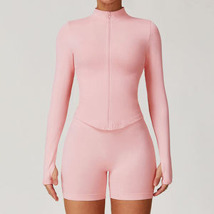 Women's <b>Cropped</b> Stand Collar Yoga Jacket Slim Fit Workout <b>Zip</b> <b>Up</b> with Windproof Panels Breathable Running Cover for Outdoor - Product Image 1