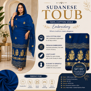 Tissu brodé en voile de coton 100% sudanais Toub |   Matériaux de confection de vêtements traditionnels pour des tenues élégantes et la mode culturelle - Product Image 5