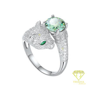 Luxury Green Moissanite <b>Ring</b> With Panther Design Round Cut Stone Sterling <b>Silver</b> <b>Statement</b> Jewelry For Women Gift - Product Image 3