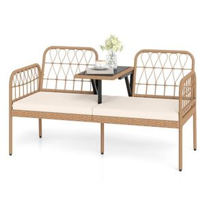 Divanetto da Esterno in Rattan PE per 2 Persone con Capacità di Carico di 363 kg e Tavolino in Vetro Temperato per Patio e Giardino - Product Image 1
