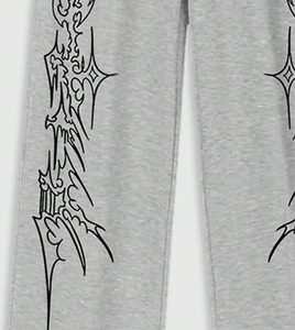 Custom Unisex <b>Skeleton</b> Meditation Hoodie with Grey Wide Leg Sweatpants Tribal Graphic Gothic Streetwear Two Piece Relaxed Y2K - Product Image 3