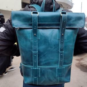 Distressed Leather <b>Roll</b> Top <b>Backpack</b> Vintage Look Multi Functional Rucksack For Bulk Buyers LTBP-0272 - Product Image 6