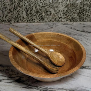 Cuenco de servicio de madera de mango redondo de lujo europeo cartón empaquetado tallado de hojas personalizado para bodas y fiestas - Product Image 1