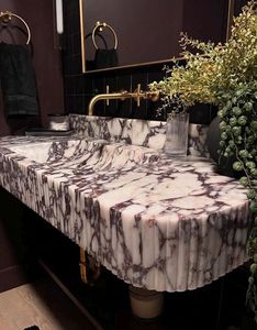 Vasque de salle de bain de luxe en marbre Calacatta Viola cannelé moderne avec égouttoir, idéale pour hôtels et entrepôts, facile à nettoyer - Product Image 3