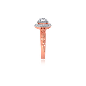 Superbe bague solitaire sphérique, élégante bague à double halo avec diamant rond brillant en or rose, bague de fiançailles de luxe pour femme - Product Image 4