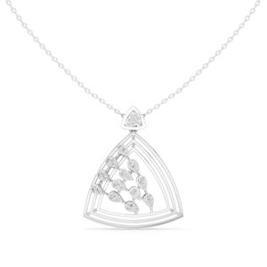 Collier pendentif en or blanc 14 carats avec diamants, chaîne à maillons, bijoux floraux triangulaires pour mariage, fiançailles, soirée - Product Image 5