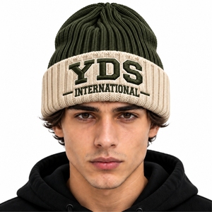Bonnet unisexe bicolore en tricot côtelé avec revers plié pour un style décontracté, streetwear, extérieur et usage quotidien, bonnet sur mesure - Product Image 1