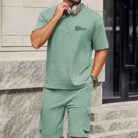 Ensemble t-shirt et short homme été avec logo personnalisé, 100% coton, col rond, manches courtes, poche cargo, tenue décontractée deux pièces