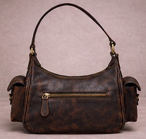 Sac à bandoulière vintage en cuir véritable marron pour femme, style bohème, automne, sac à main hobo multi-poches |   Porte-monnaie rétro tendance avec fermeture éclair OEM - Product Image 3