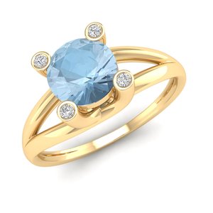 Anillos de Oro Amarillo de 14K y 18K de Alta Calidad REYES con Piedras Preciosas de Aguamarina, Anillos Finos de Compromiso con Diamantes para Mujer, Precio al por Mayor - Product Image 2
