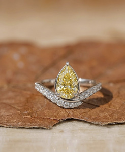 Pear Cut Yellow VVS1 Lab Grown Diamond 14K Gold Plated Silver Curved <b>Wishbone</b> Pave Wedding Bands Wholesale Bridal Engagement - Product Image 5