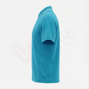 Polo à manches courtes turquoise pour homme avec fermeture éclair, tricoté, séchage rapide, design uni, coupe classique - Product Image 3
