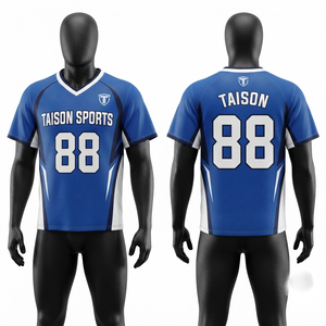 Jersey de Lacrosse Premium de Manga Corta, Transpirable, de Poliéster Interlock de 240 g/m², Diseño de Paneles Azul y Blanco, Logotipo Personalizado con Transferencia Térmica - Product Image 1