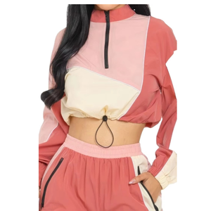 Conjunto Deportivo de Alta Calidad para Mujer, Bloques de Color, Top de Manga Larga con Media Cremallera, Pantalones Largos, 2 Piezas, Atuendo Casual - Product Image 5