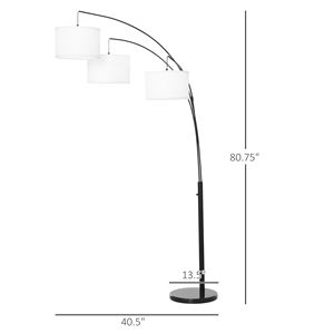 Lampada da Terra Contemporanea Trilage Arc con 3 Paralumi a Tamburo, Palo in Acciaio e Base in Marmo per Soggiorno e Camera da Letto - Product Image 3