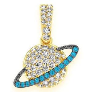 Collier Pendentif Personnalisé en Or Massif 10K Hip Hop avec Diamant Naturel, Bijou Tendance pour Soirée, Bling Saturne Pluton, Idéal Cadeau - Product Image 1