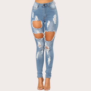 Ripped women fashion denim pants high waist pencil <b>jeans</b> spring autumn casual stylish wear BD - Product Image 6