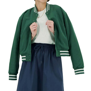 Chaqueta Varsity Verde para Mujer, Color Sólido, Manga Larga, Cuello Camisero, Cierre de Botones, Largo Regular, Ropa de Otoño - Product Image 1