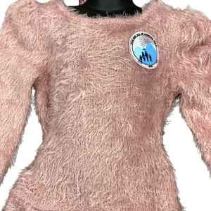 Suéter Peludo JJoa para Niña Pequeña con Coletero, Suéter Rosa Suave con Parche Bordado para Niñas Pequeñas, Ropa Casual - Product Image 2