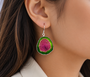 Pendientes de Clip con Rodajas de Turmalina Bicolor en Forma de Sandía, Plata de Ley 925, Estilo Romántico para Mujer, para Boda o Compromiso - Product Image 1