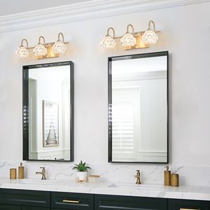 17\" Modern <b>Crystal</b> Bathroom Vanity <b>Light</b> Elegant Wall Mount Lighting with 3 Golden Wall Sconce Clear Glass <b>Shades</b> - Product Image 2