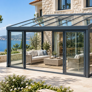 Pérgola de Techo de Vidrio y Aluminio Negro de Alta Calidad, Transpirable, Resistente a la Intemperie, con Marco Rectangular para Jardín, Balcón o Terraza de Villa - Product Image 1