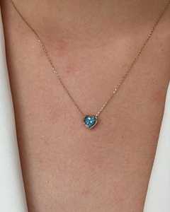 Colliers pendentifs en aigue-marine taille cœur et diamants de laboratoire, en or massif 14K sertis clos, pour usage quotidien, bijoux fins, prix de gros usine - Product Image 6