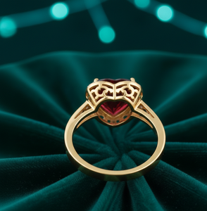 8mm Heart Shape Red Hydro Gemstone <b>Ring</b> with CZ 925 Sterling Silver 18K Gold Plated Designer Cocktail <b>Ring</b> US 6 - Product Image 2