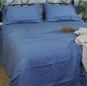 Ensemble de draps plats en lin bleu clair 400TC respirant couleur unie pour adultes, utilisation toutes saisons - Product Image 3