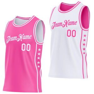 Uniforme de Baloncesto Reversible 7V7 para Niños, Conjunto de Jersey sin Mangas con Cuello en V, Diseño de Puntos Rosa y Blanco, Personalizable para Equipos, Transpirable - Product Image 1
