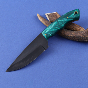 Cuchillo de caza nórdico de acero al carbono con recubrimiento en polvo, hoja fija biselada, punta caída, grado industrial, resina verde - Product Image 3