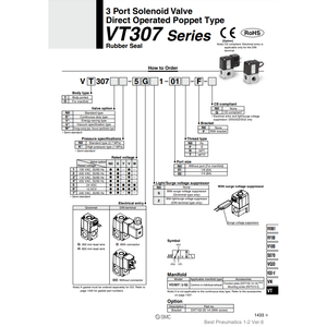 Válvula de control de válvula solenoide neumática SMC, válvula de control de VT307V-5GS1-01-F - Product Image 1