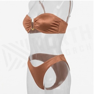 Ensemble de bikini bandeau pour femme NORTH APPROACH, couleur unie, finition métallisée, bas de bikini string, maillot de bain extensible - Product Image 3