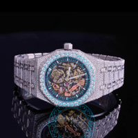 Montre de luxe unisexe en alliage à quartz, boîtier polygonal, lunette sertie de diamants, cadran squelette, analogique, fermoir à boucle, 41 mm, entièrement sertie de diamants, style Hip Hop