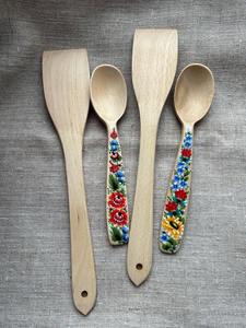 Cuillères en bois imprimées de fleurs, lot de 4, manche artisanal, cuillères à thé et à sucre, meilleure qualité, pour la maison et la cuisine, en provenance d'Inde - Product Image 3