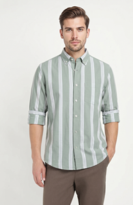 Camisa de Verano para Hombre, de Lino/Algodón, a Rayas, Casual, de Doble Botonadura, Transpirable, con Cuello Abotonado, ODM - Product Image 3